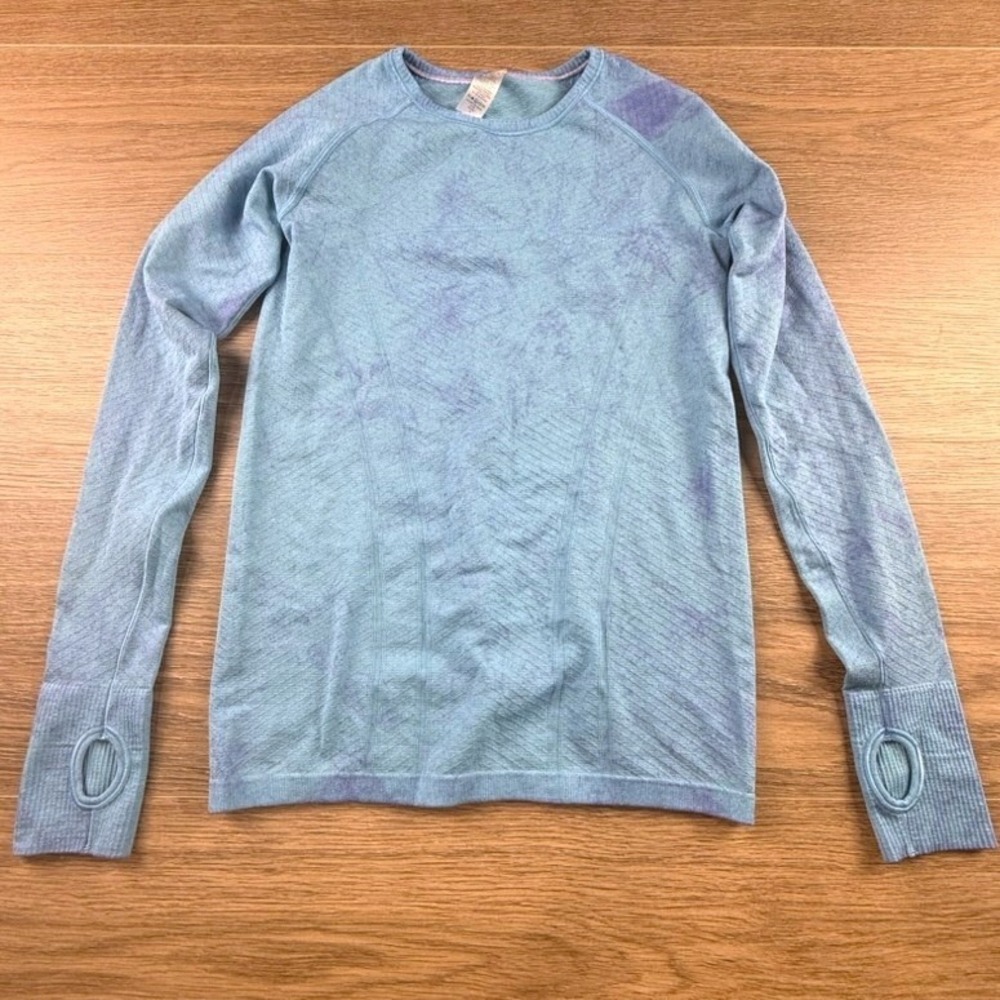Ivivva Swiftly Tech Long Sleeve Top Blue Purple Tie Dye Thumbholes Girls Size 12